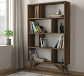 Étagère scandinave en bois foncé robuste BiblioNordique avec livres et déco